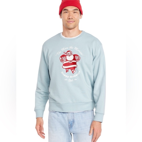Old Navy Men's Blue Santa Holiday Graphic Sweatshirt Hoppy Holidays Size L - Picture 2 of 8